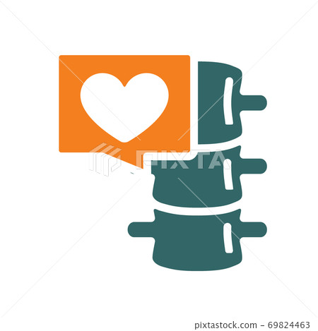 Spine with heart in chat bubble colored icon. Healthy spinal canal symbol 69824463
