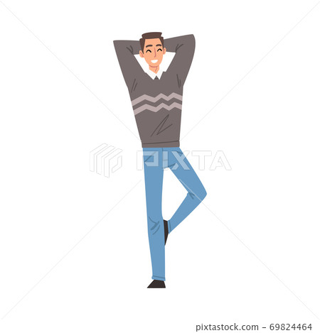 Cheerful Smiling Young Man Standing Throwing Hands Over Head, Happy Person Character in Casual Clothes Cartoon Style Vector Illustration Cheerful Smiling Young Man Standing Throwing Hands Over Head, Happy Person Character in Casual Clothes Cartoon Style Vector Illustration 69824464