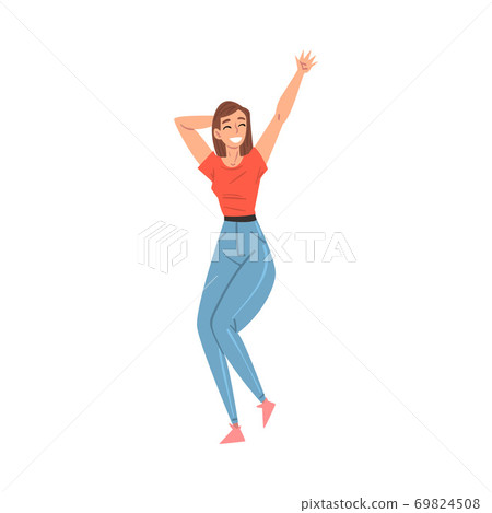 Cheerful Smiling Woman Having Fun, Happy Person Character in Casual Clothes Cartoon Style Vector Illustration Cheerful Smiling Woman Having Fun, Happy Person Character in Casual Clothes Cartoon Style Vector Illustration 69824508