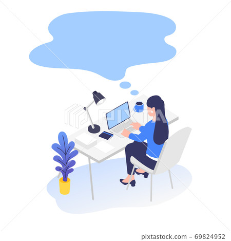 在個人計算機上工作的商務人士的插圖材料 在個人計算機上工作的商務人士的插圖材料 69824952