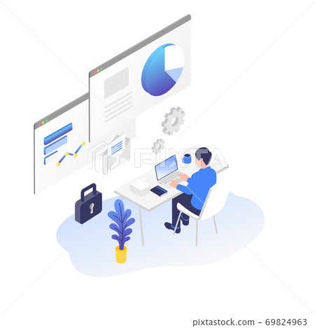 在個人計算機上工作的商務人士的插圖材料 69824963