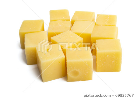 cheese cubes isolated 69825767