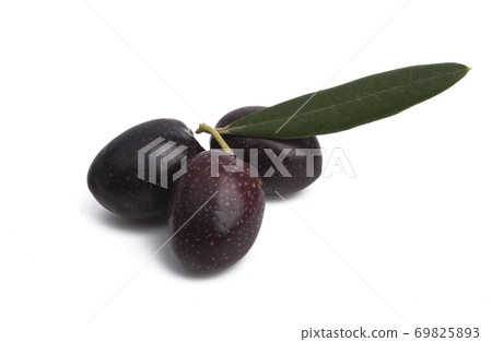 black olives with leaves isolated black olives with leaves isolated 69825893