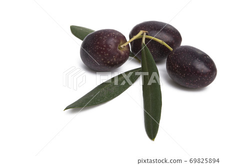black olives with leaves isolated 69825894