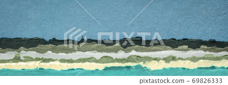 sky and sea abstract landscape created with handmade Indian paper sky and sea abstract landscape created with handmade Indian paper 69826333