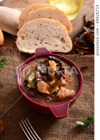 Stew with meat, mushrooms and vegetables 69826714