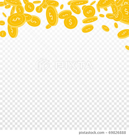 American dollar coins falling. Scattered floating  69826888