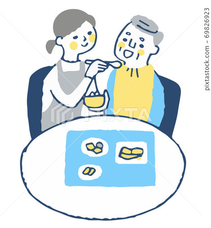 Women and senior men helping with meals 69826923