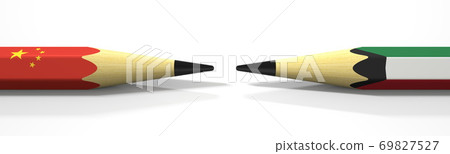 Pencils with flags of China and Kuwait. Political conflict concept. 3d rendering Pencils with flags of China and Kuwait. Political conflict concept. 3d rendering 69827527