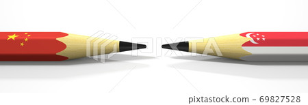 Flags of China and Singapore on the pencils, 3d rendering Flags of China and Singapore on the pencils, 3d rendering 69827528
