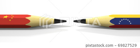 Pencils with flags of China and Venezuela. Political conflict concept. 3d rendering Pencils with flags of China and Venezuela. Political conflict concept. 3d rendering 69827529