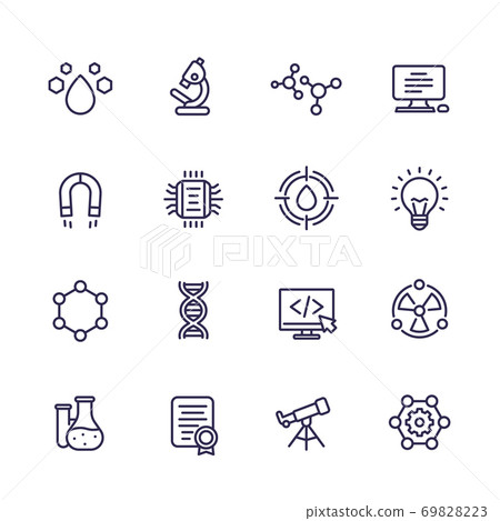 Science, technology and research line icons set 69828223