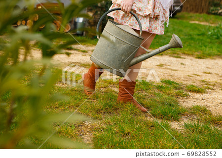 watering can for watering flowers in hands of girl watering can for watering flowers in hands of girl 69828552