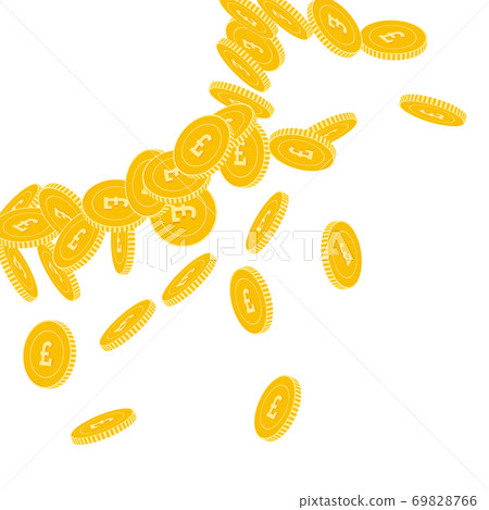 British pound coins falling. Scattered big GBP coi British pound coins falling. Scattered big GBP coi 69828766