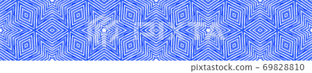 Blue Seamless Border Scroll. Geometric Watercolor Blue Seamless Border Scroll. Geometric Watercolor 69828810