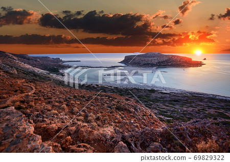 Sunset on balos lagoon - Crete, Greece Sunset on balos lagoon - Crete, Greece 69829322