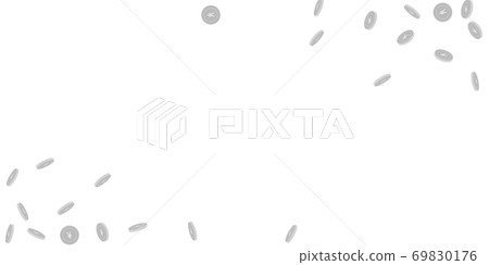 Chinese yuan coins falling. Scattered black and wh Chinese yuan coins falling. Scattered black and wh 69830176