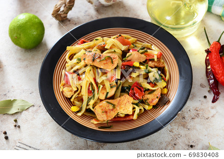 Noodles with chicken and vegetabels Noodles with chicken and vegetabels 69830408