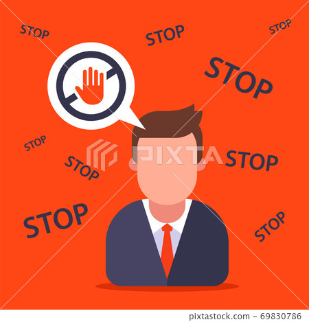 man limits himself in everything. stop sign in a bubble.  69830786