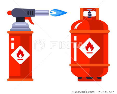 set of portable gas burner and gas cylinder on a white background. set of portable gas burner and gas cylinder on a white background. 69830787