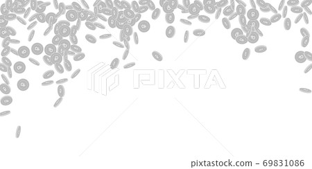Russian ruble coins falling. Scattered black and w 69831086