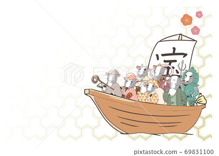 New Year's card material: Treasure ship and the Seven Lucky Gods of cows New Year's card material: Treasure ship and the Seven Lucky Gods of cows 69831100