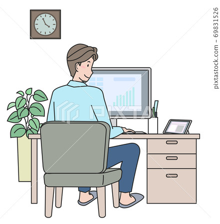 Man doing remote work - Stock Illustration [69831526] - PIXTA