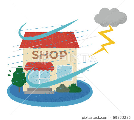 Vector illustration of a shop suffering from a thunderstorm Vector illustration of a shop suffering from a thunderstorm 69833285