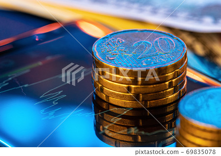 Euro coin on stock chart. Financial investment concept. 69835078