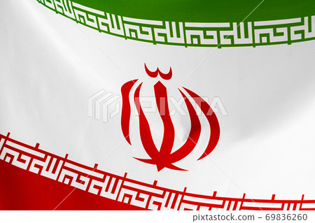 Photo of fabric flag of Iran close up Photo of fabric flag of Iran close up 69836260