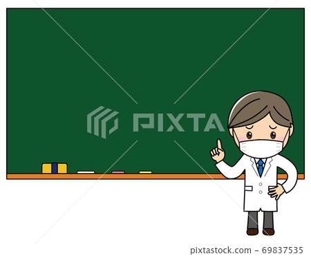 Boy 03_26 (mask, troubled face, man explaining in front of the blackboard) 69837535