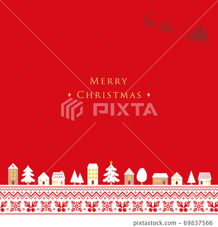Santa and Christmas cityscape Red Nordic pattern square with letters 69837566