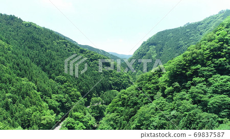 尋找臉河深藍色（4K空中切口）的新鮮綠色，臉河藍色 69837587