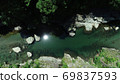 In search of Omogo River deep blue fresh green (4K aerial cutout), Omogo Blue 69837593