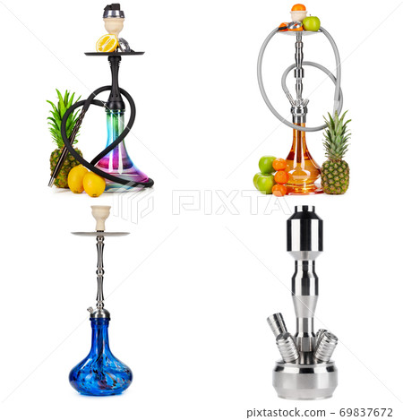 Collage of hookah isolated on a white background Collage of hookah isolated on a white background 69837672
