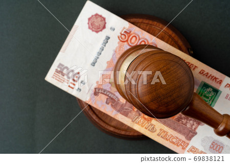 Russian Rubles notes with judge mallet. Corruption concept 69838121