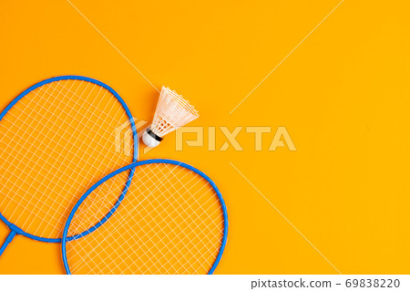 Badminton equipment. Rackets and shuttlecock, top view Badminton equipment. Rackets and shuttlecock, top view 69838220