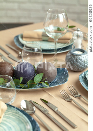 Table setting in restaurant with stylish decorations 69838926