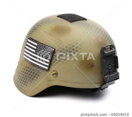 Camouflage military helmet isolated on white background Camouflage military helmet isolated on white background 69839918