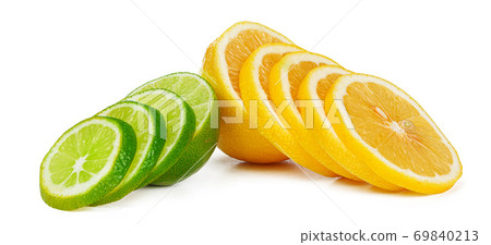 Lemon and lime together isolated on white background Lemon and lime together isolated on white background 69840213