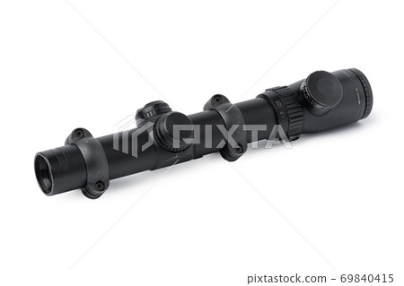 Black optical scope for weapon isolated on white Black optical scope for weapon isolated on white 69840415