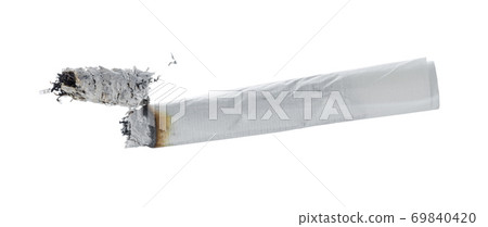 Burning cigarette isolated on white background close up 69840420