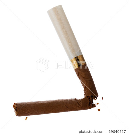Broken cigarette isolated on white background close up Broken cigarette isolated on white background close up 69840537