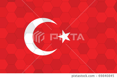 Turkey flag illustration. Futuristic Turkish flag graphic with abstract hexagon background vector. Turkey national flag symbolizes independence. 69840845