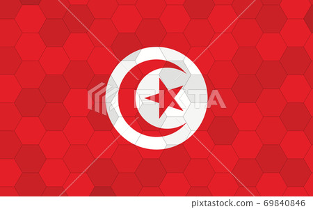 Tunisia flag illustration. Futuristic Tunisian flag graphic with abstract hexagon background vector. Tunisia national flag symbolizes independence. 69840846