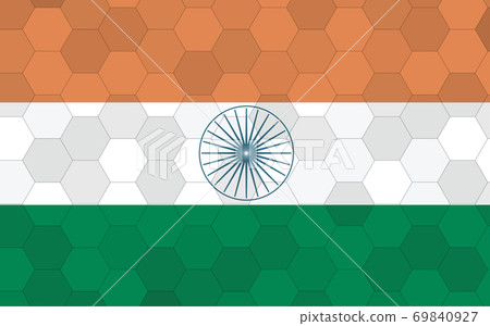 India flag illustration. Futuristic Indian flag graphic with abstract hexagon background vector. India national flag symbolizes independence. 69840927