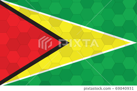 Guyana flag illustration. Futuristic Guyanese flag graphic with abstract hexagon background vector. Guyana national flag symbolizes independence. 69840931