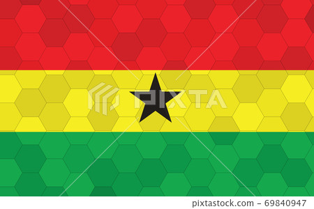 Ghana flag illustration. Futuristic Ghanaian flag graphic with abstract hexagon background vector. Ghana national flag symbolizes independence. Ghana flag illustration. Futuristic Ghanaian flag graphic with abstract hexagon background vector. Ghana national flag symbolizes independence. 69840947