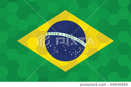 Brazil flag illustration. Futuristic Brazilian flag graphic with abstract hexagon background vector. Brazil national flag symbolizes independence. 69840984