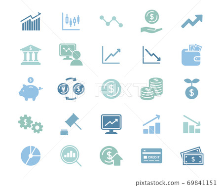Set of stock, investment, financial and economic icons / business / stocks / stock prices / securities / money / banknotes / money / graphs 69841151